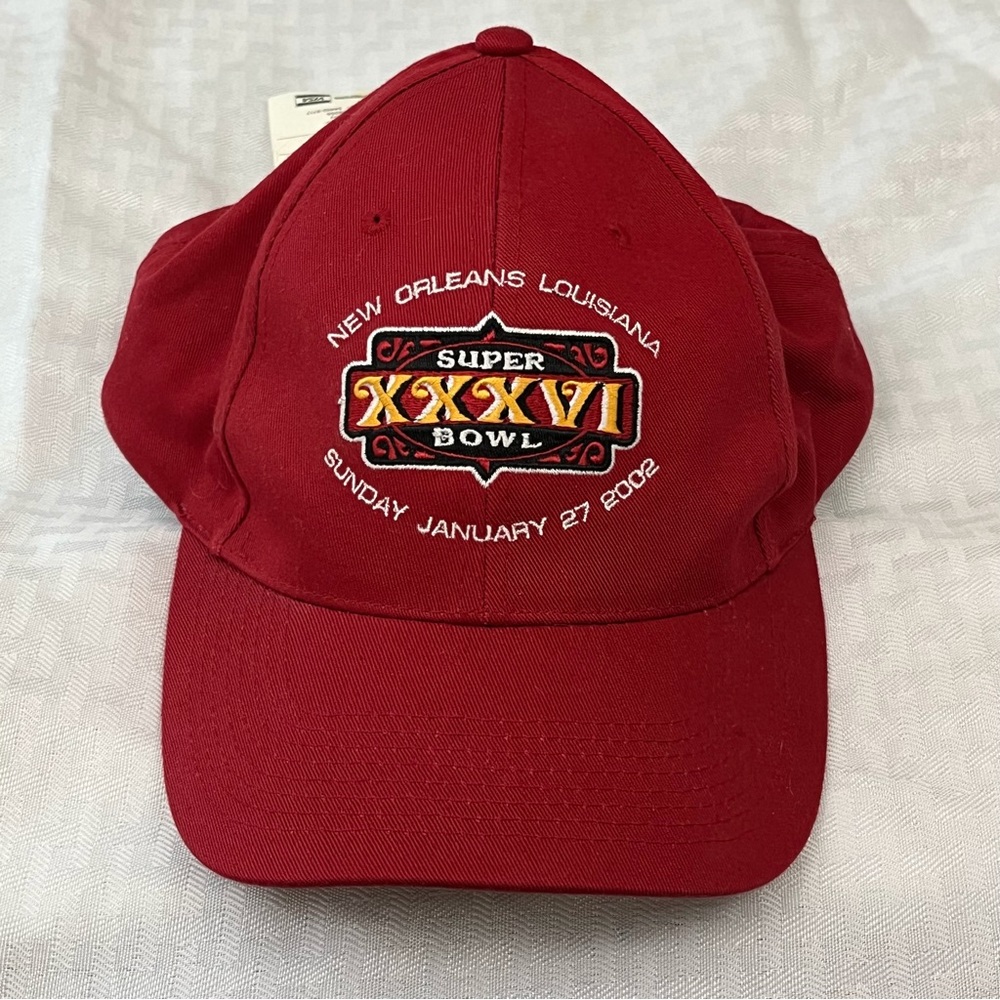 Vintage NFL Super Bowl XXXVI Snap Back Hat, NWT. Red, Game Day Brand